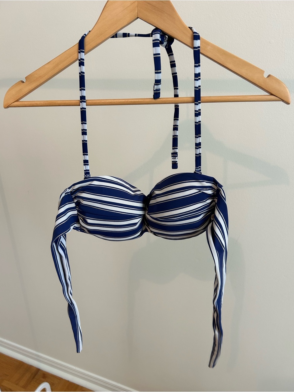 La Vie En Rose Navy and White Striped Bandeau Bikini Top